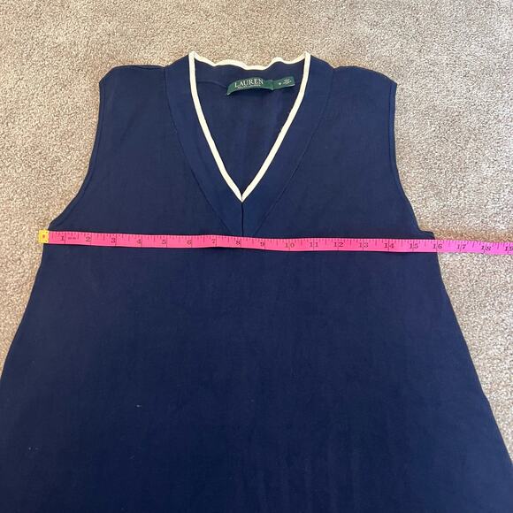 Lauren‎ Ralph Lauren Sleeveless V Neck Sweater Dark Navy Preppy Nautical Size M - Picture 8 of 8